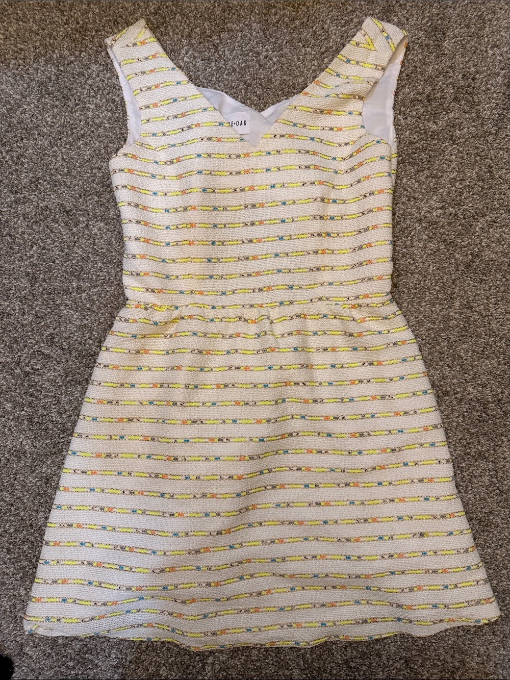 Olive & Oak Cream Dress with Yellow, Blue & Pink Stripe Accents